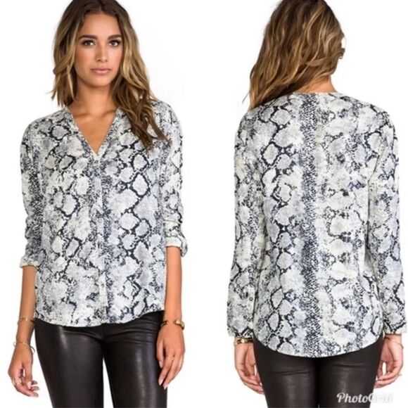 SOFT JOIE Snake Print Button Blouse Blue Grey Cream XS - Picture 3 of 8